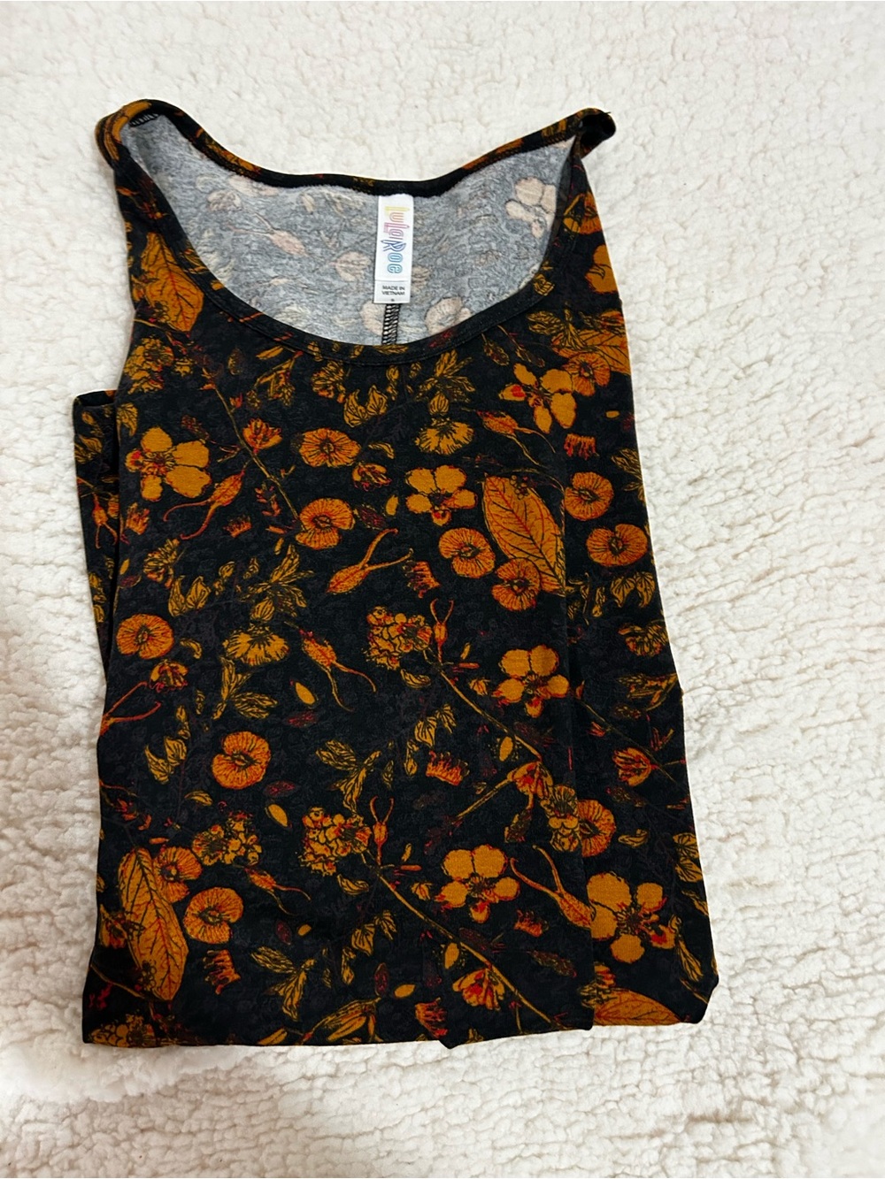 LuLaRoe Black Tank Top with Mustard Floral Print